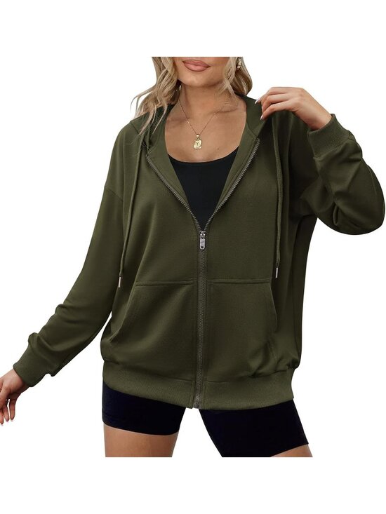 Jackets & Blazers - 〽️Women's Green Oversized Hoodie Full Zip Lightweight Long Sleeve Casual Jacket